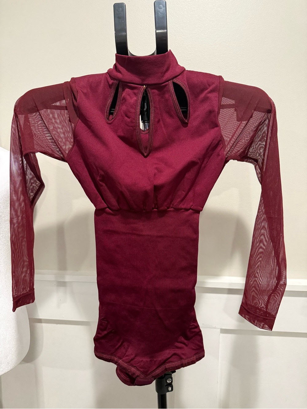 Burgundy Long Sleeve Cutout Bodysuit Size M NWT